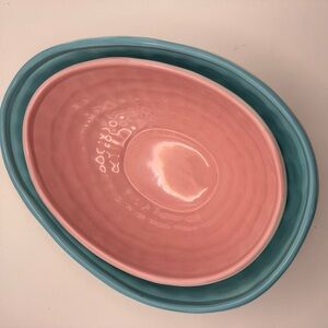 Target Home Set of Pink and Blue Oval Ceramic Easter Serving Bowls, Egg Shaped